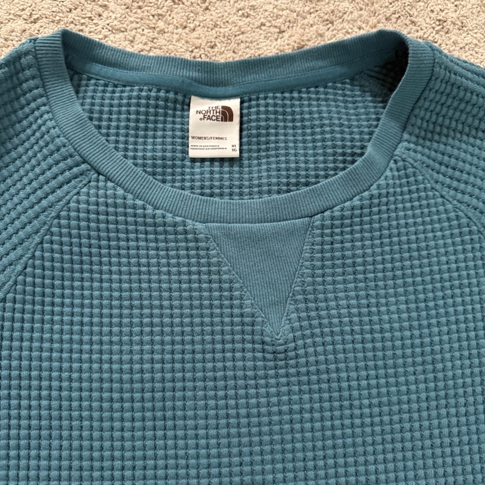 The North Face Chabot Waffle Knit Thermal LS Tee Shirt Top Crew Neck Blue - Picture 7 of 11